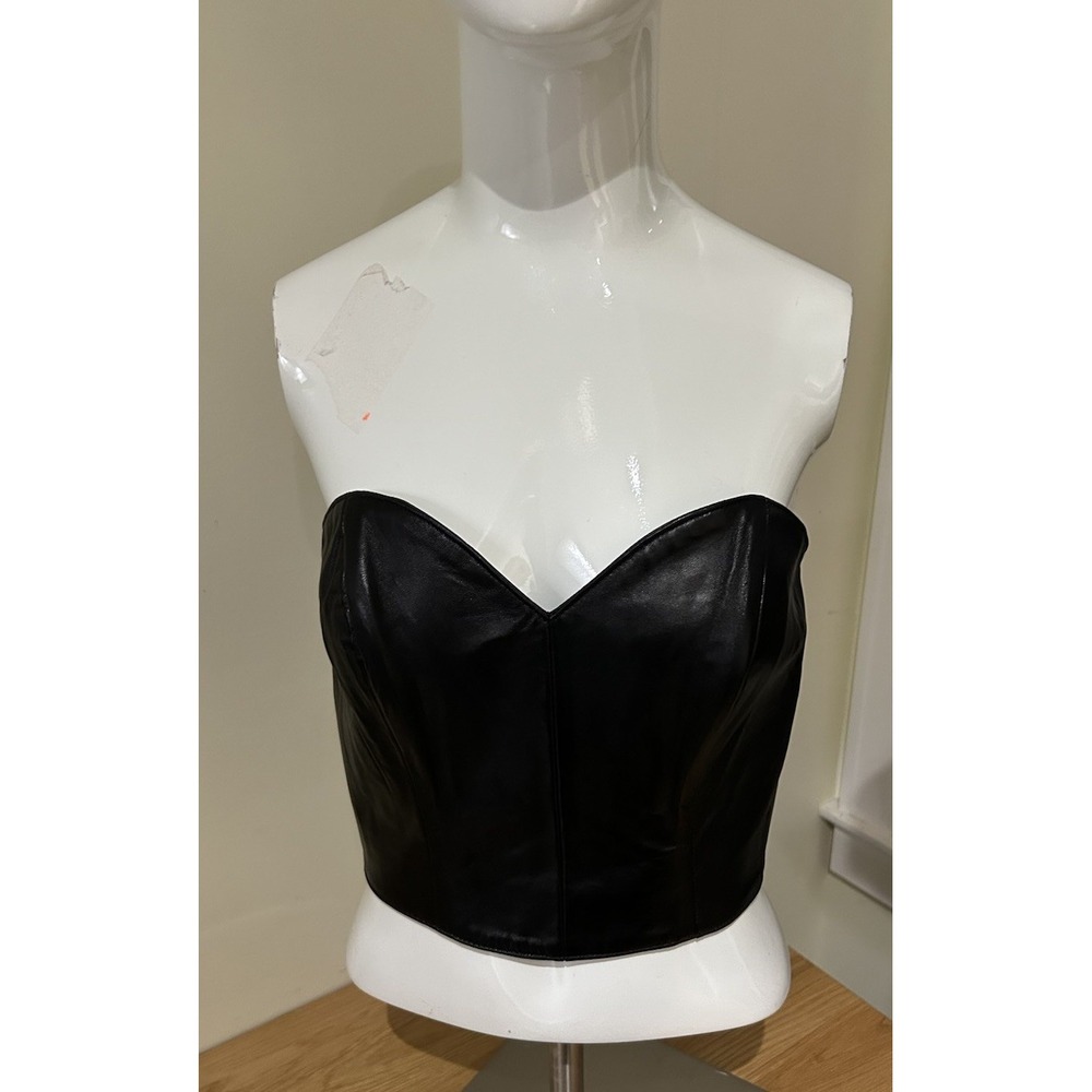 Vtg Michael Hoban Beach Leather Dark Feminine Strapless Zip Crop‎ Top Corset 7/8